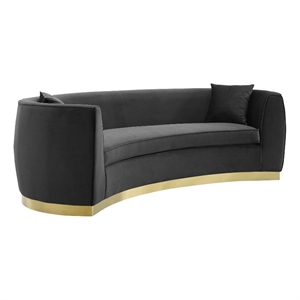 Maklaine Curved Performance Velvet Stainless Steel Sofa in Black