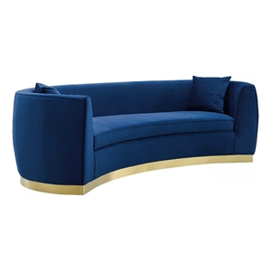 Maklaine Curved Performance Velvet Stainless Steel Sofa in Navy