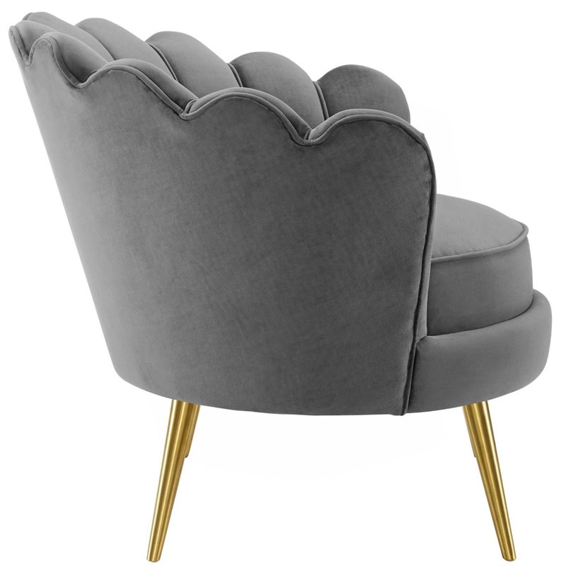 Maklaine Scalloped Edge Performance Velvet Accent Lounge Arm Chair in Gray