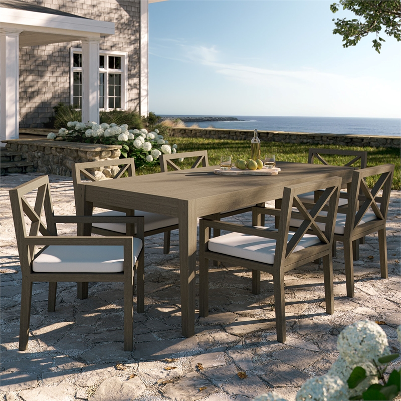Maklaine 7-Piece Outdoor Patio Teak Wood Dining Set in Weathered Gray