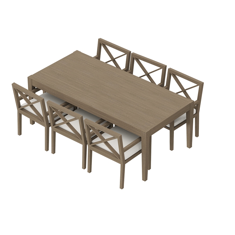 Maklaine 7-Piece Outdoor Patio Teak Wood Dining Set in Weathered Gray