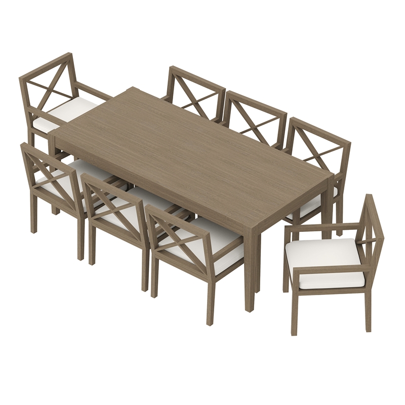 Maklaine 9-Piece Outdoor Patio Teak Wood Dining Set in Weathered Gray