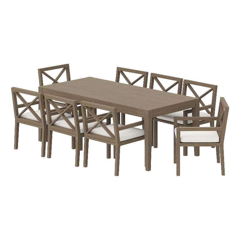 Maklaine 9-Piece Outdoor Patio Teak Wood Dining Set in Weathered Gray