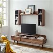 Maklaine Mid-Century 2 Piece Entertainment Center in Walnut and Gray
