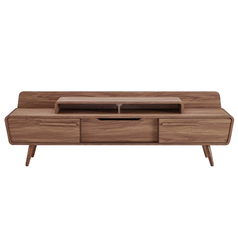 Maklaine Mid-Century 2 Piece Entertainment Center in Walnut and Gray