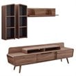 Maklaine Mid-Century 2 Piece Entertainment Center in Walnut and Gray