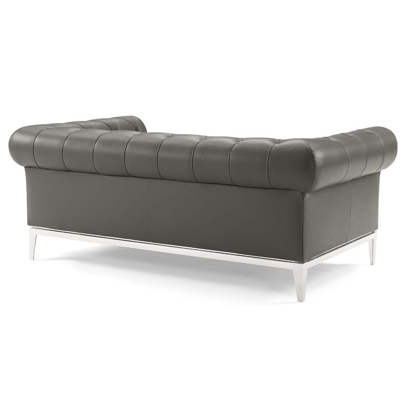 Maklaine 3-Piece Tufted Leather Upholstered Loveseat Set in Gray