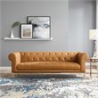 Maklaine Tufted Button Upholstered Leather Chesterfield Sofa in Tan