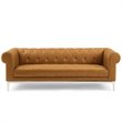 Maklaine Tufted Button Upholstered Leather Chesterfield Sofa in Tan