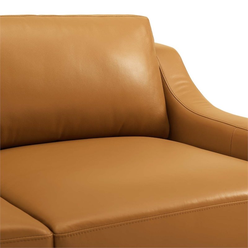 Maklaine Contemporary Stainless Steel and Leather Armchair in Tan