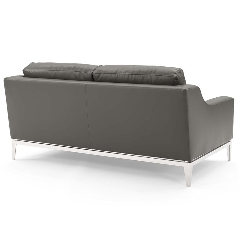 Maklaine Contemporary 3-Piece Stainless Steel & Leather Sofa Set in Gray