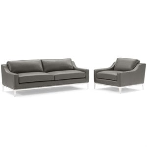 Maklaine Stainless Steel & Leather Sofa and Armchair Set in Gray