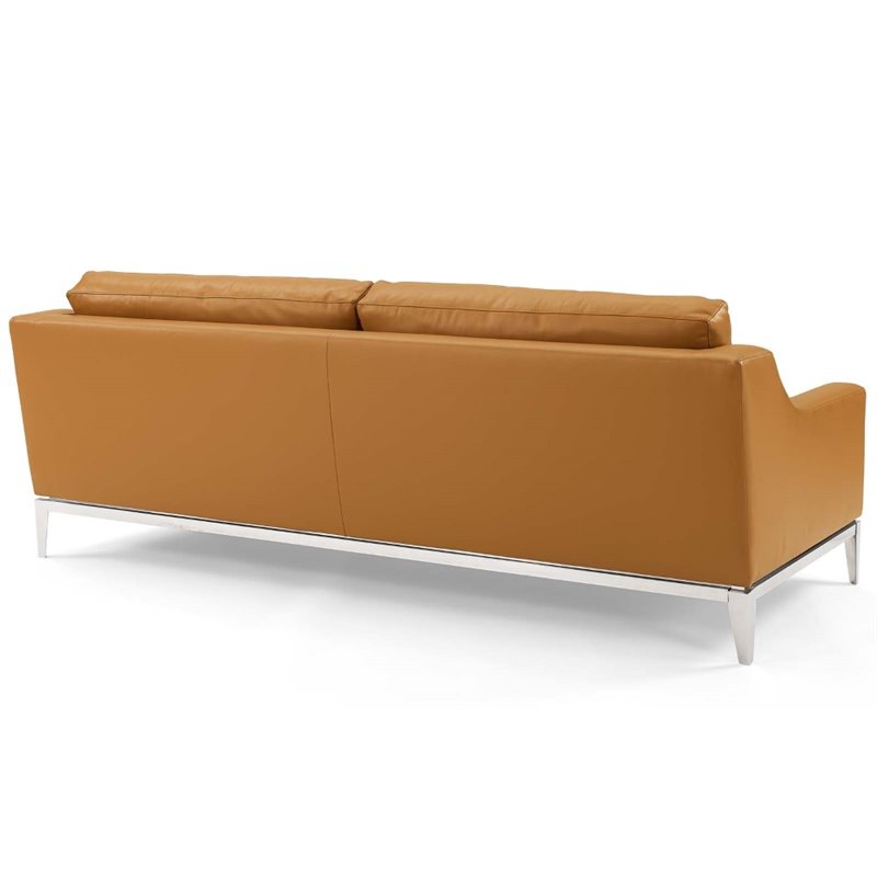 Maklaine Stainless Steel & Leather Sofa and Loveseat Set in Tan