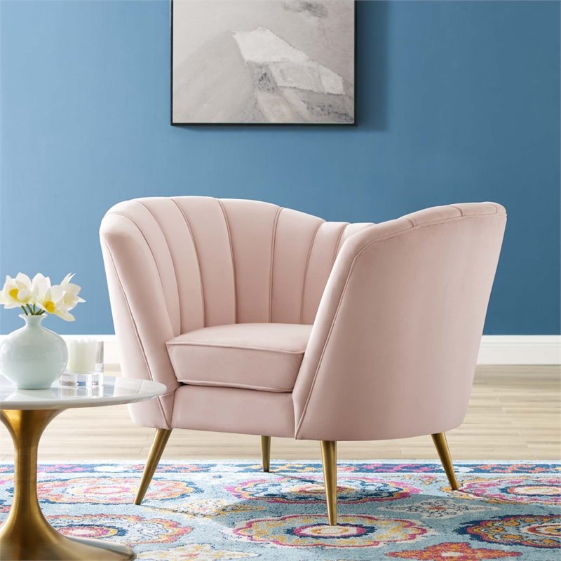 Maklaine Contemporary Performance Velvet Armchair in Pink Finish