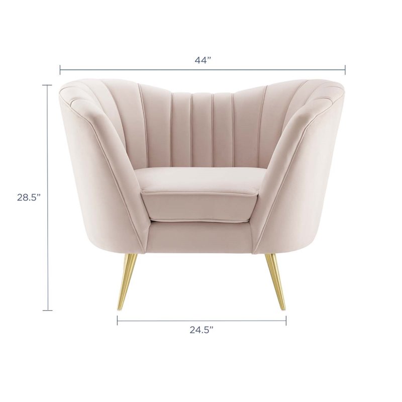 Maklaine Contemporary Performance Velvet Armchair in Pink Finish