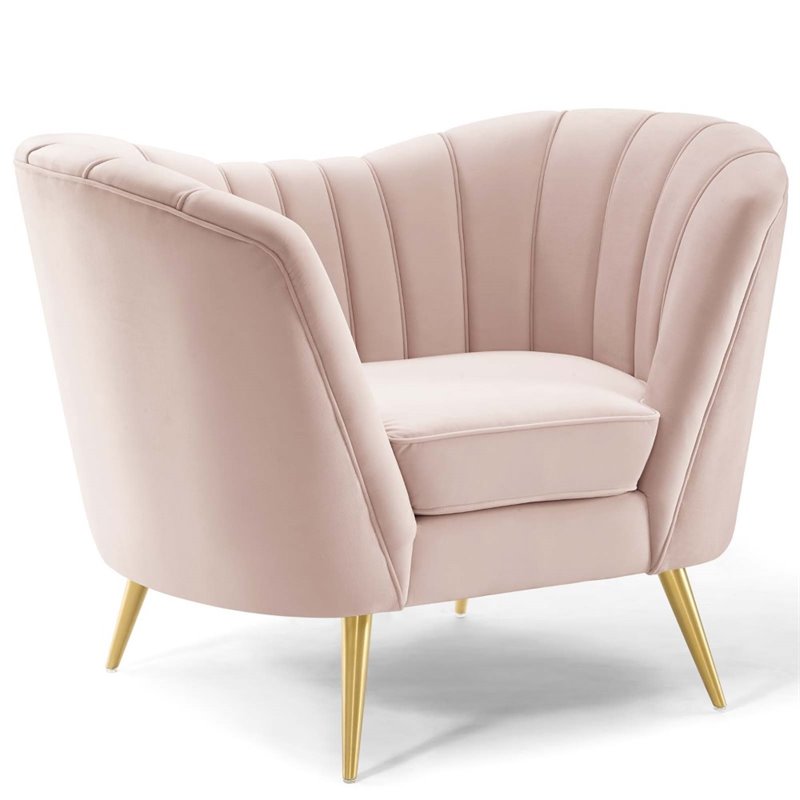 Maklaine Contemporary Performance Velvet Armchair in Pink Finish
