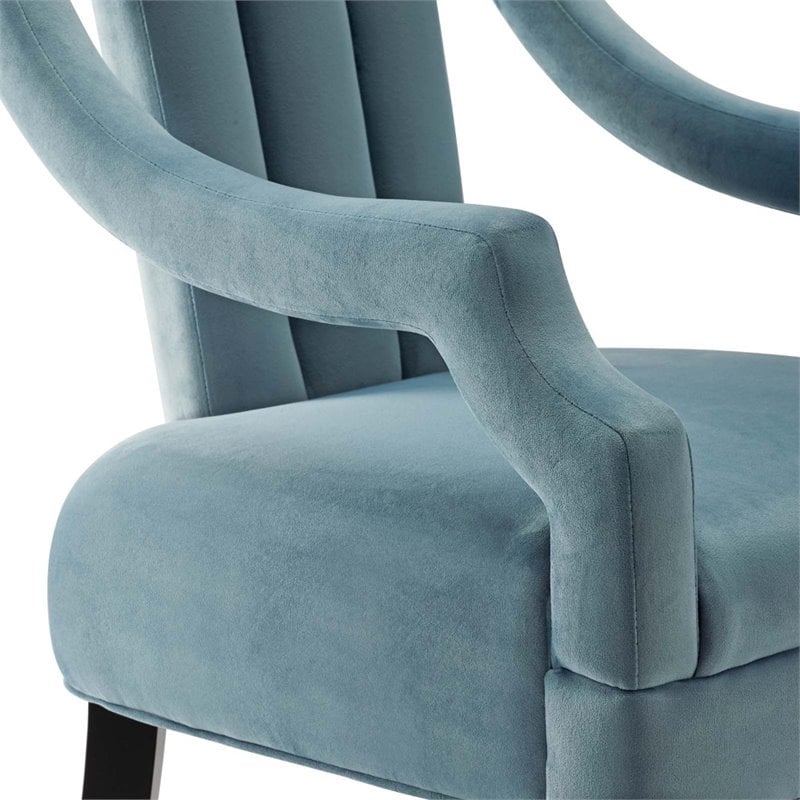 Maklaine Performance Velvet Accent Arm Chair in Light Blue (Set of 2)