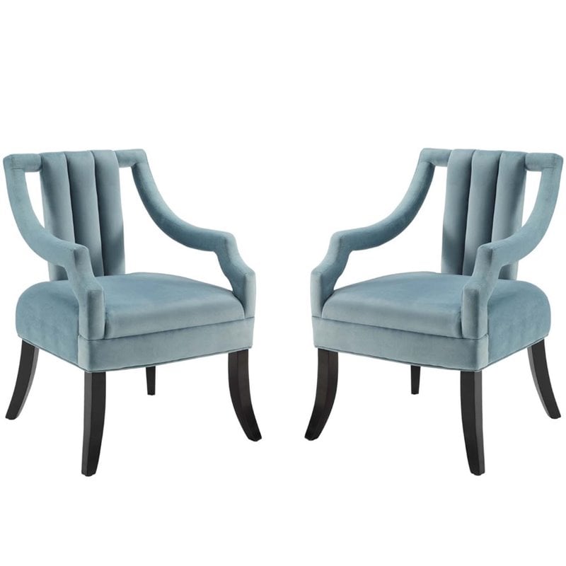 Maklaine Performance Velvet Accent Arm Chair in Light Blue (Set of 2)