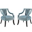 Maklaine Performance Velvet Accent Arm Chair in Light Blue (Set of 2)
