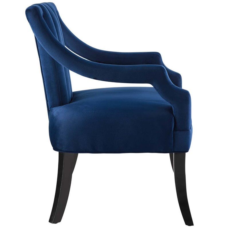 Maklaine Performance Velvet Upholstered Accent Arm Chair in Navy (Set of 2)