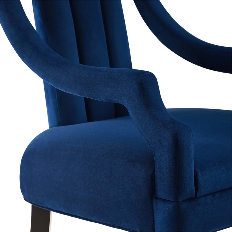 Maklaine Performance Velvet Upholstered Accent Arm Chair in Navy (Set of 2)