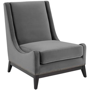 Maklaine Upholstered Performance Velvet Lounge Chair in Gray