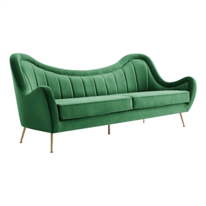 Maklaine Performance Velvet and Stainless Steel Sofa in Emerald Green