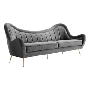 Maklaine Performance Velvet and Stainless Steel Sofa in Gray