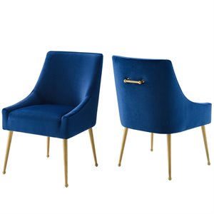 Maklaine 34&quot Modern Velvet Dining Chair in Navy/Gold (Set of 2)