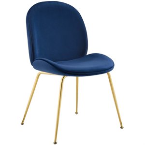 Maklaine 17.5&quot Stainless Steel Performance Velvet Dining Chair in Navy/Gold