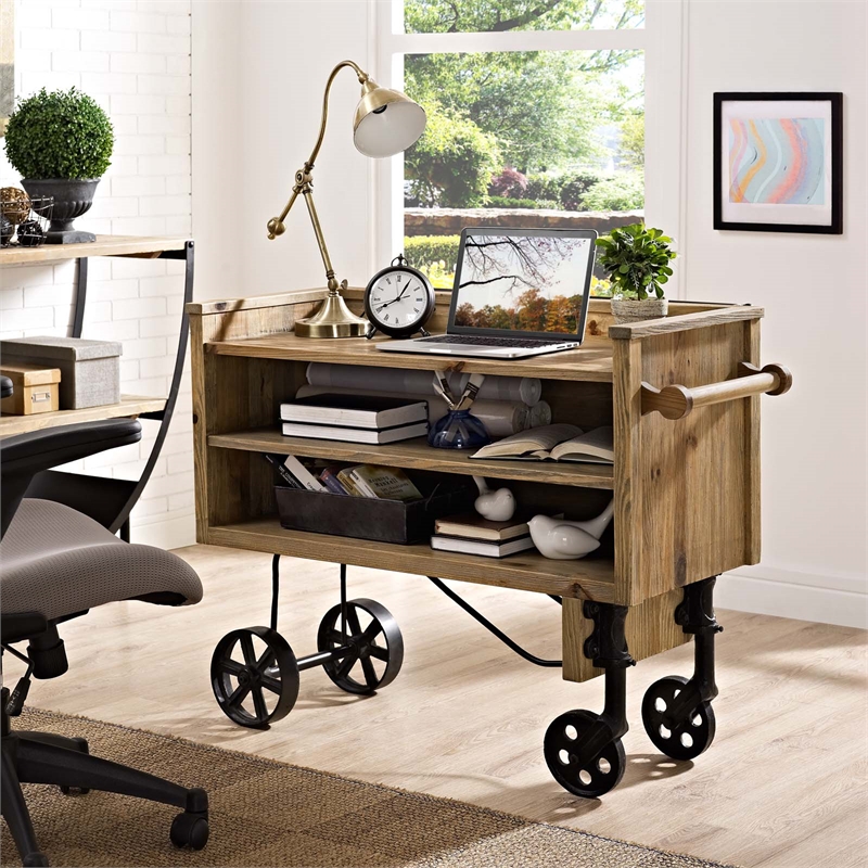 Maklaine Modern / Contemporary Wood Dining Stand in Brown Finish