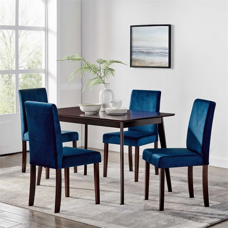 Maklaine 5 Piece Upholstered Velvet Dining Set in Cappuccino Navy