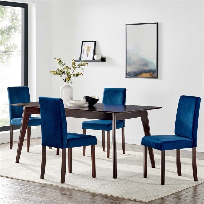 Maklaine 5 Piece Upholstered Velvet Dining Set in Cappuccino Navy