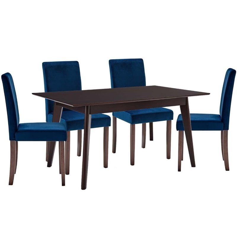 Maklaine 5 Piece Upholstered Velvet Dining Set in Cappuccino Navy