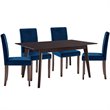 Maklaine 5 Piece Upholstered Velvet Dining Set in Cappuccino Navy