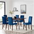 Maklaine 7 Piece Upholstered Velvet Dining Set in Cappuccino Navy