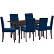 Maklaine 7 Piece Upholstered Velvet Dining Set in Cappuccino Navy