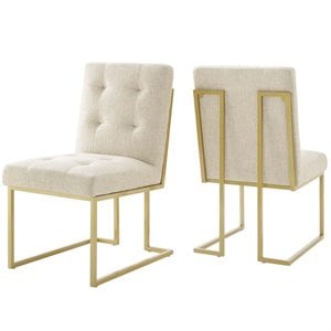 Maklaine 18.5&quot Fabric Dining Accent Chair in Gold/Beige (Set of 2)