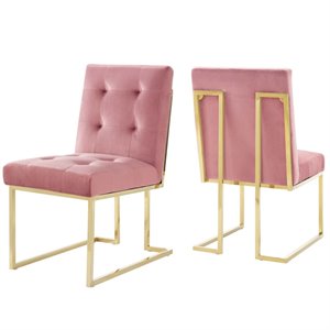 Maklaine 18.5&quot Performance Velvet Dining Chair in Gold/Dusty Rose (Set of 2)