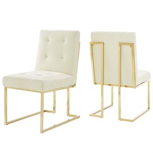 Maklaine 18.5&quot Performance Velvet Dining Chair in Gold/Ivory (Set of 2)