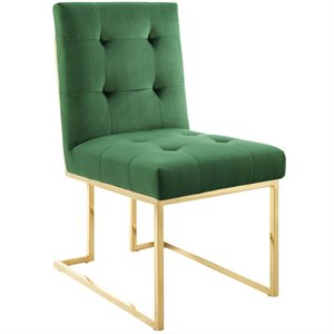 Maklaine 18.5&quot Stainless Steel Velvet Dining Chair in Gold/Emerald