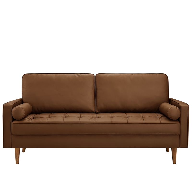 Maklaine Contemporary Upholstered Tufted Vegan Leather Sofa in Brown