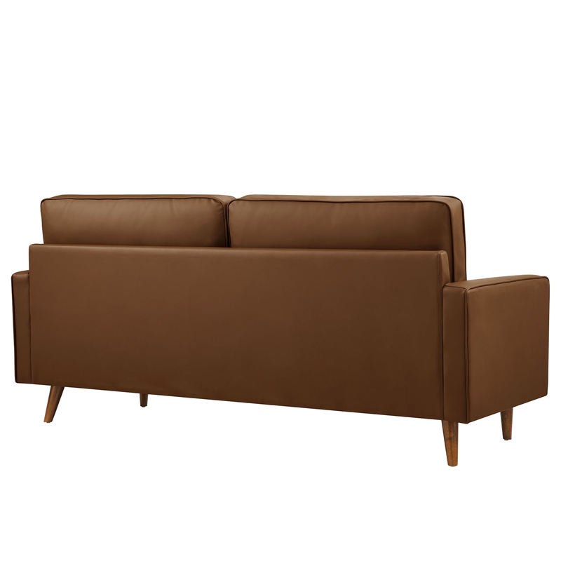 Maklaine Contemporary Upholstered Tufted Vegan Leather Sofa in Brown
