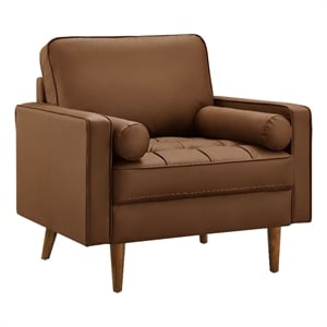 Maklaine Contemporary Vegan Leather Upholstered Accent Armchair in Brown