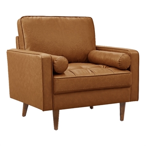 Maklaine Contemporary Vegan Leather Upholstered Accent Armchair in Tan