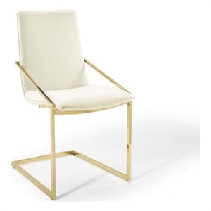 Maklaine 20.5&quot Velvet and Stainless Steel Dining Armchair in Gold/Ivory