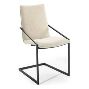 Maklaine 20.5&quot Fabric and Stainless Steel Dining Armchair in Black/Beige