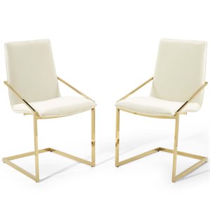 Maklaine 20.5&quot Velvet Dining Arm Chair in Gold and Ivory (Set of 2)