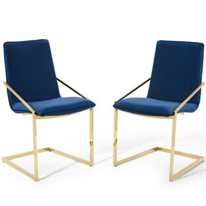 Maklaine 20.5&quot Velvet Dining Arm Chair in Gold and Navy (Set of 2)