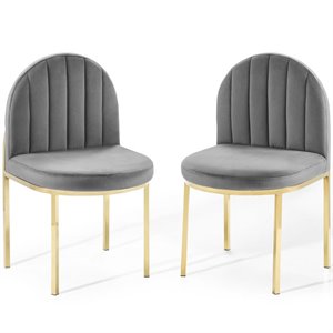 Maklaine 18&quot Velvet Dining Side Chair in Gold and Gray (Set of 2)